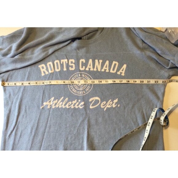 Roots Canada Athletic Dept Ramie Cotton Knit Jumper Sweater Blue Large - Picture 8 of 8